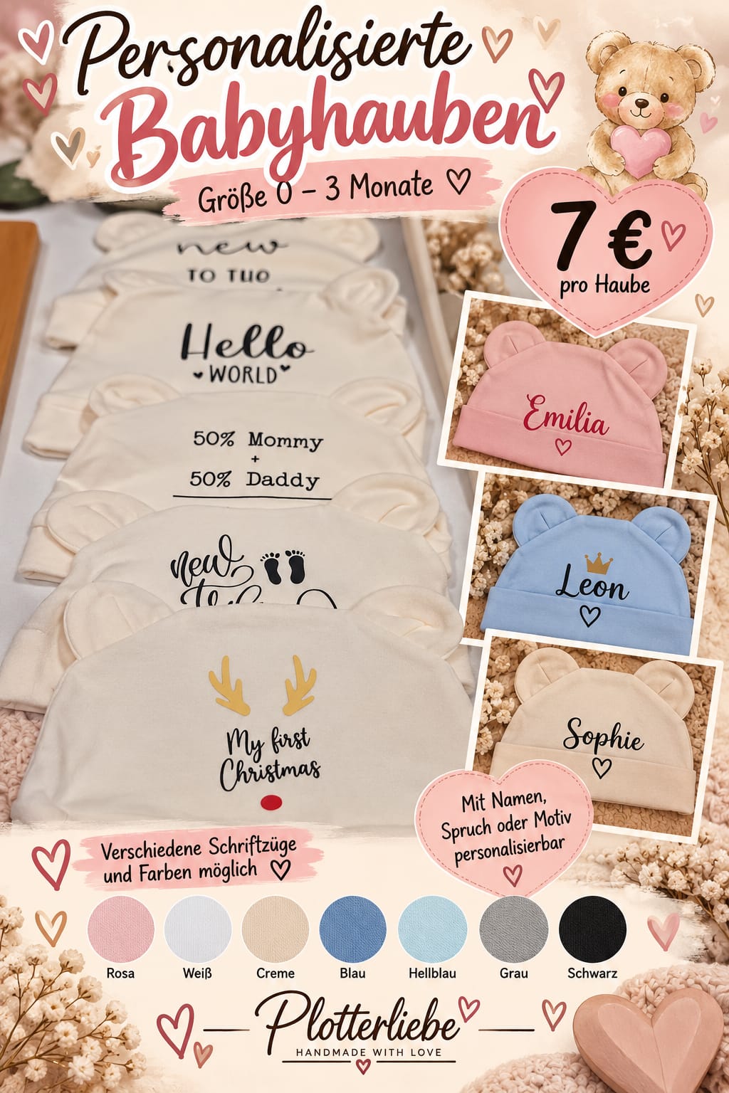 Babyhauben mit Bärenohren